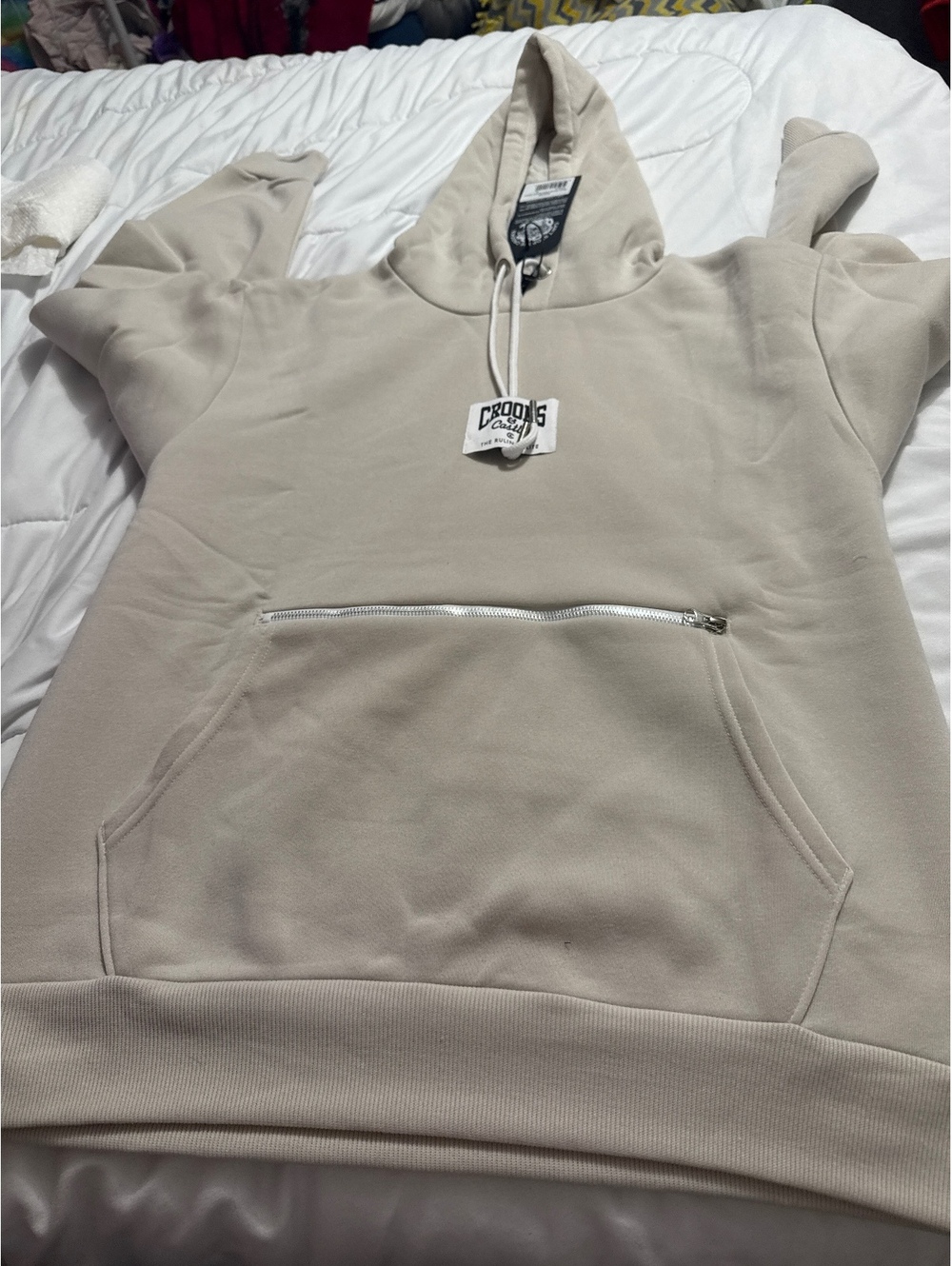 Crooks & Castles Basic Hoodie with Pocket Zipper in Chalk - Medium